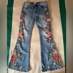 DRIFTWOOD Farrah Light Blue Embroidered Floral Flare Jeans